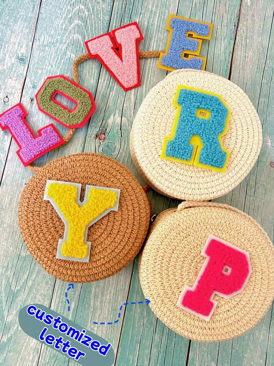 1 Personalized Custom Bride Straw Woven Shoulder Bag, Letter Custom Woven Wallet, Colorful Letter Wedding Vacation Wallet, Honeymoon Bride Custom Gift Party Supplies, Wedding Gifts