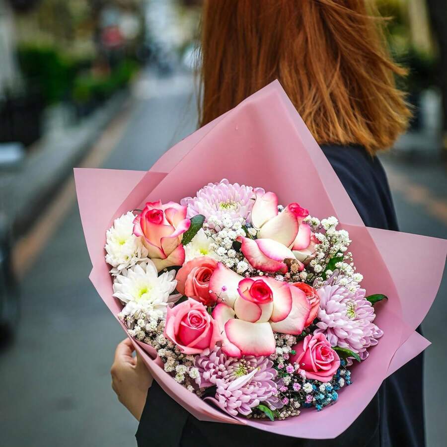 20pcs HEDOS Flower Bouquet Wrapping Paper - 20 Sheets Waterproof Pink Floral Wrapping Paper For Flower Bouquet, Graduation, Wedding, Birthday Gift Packaging