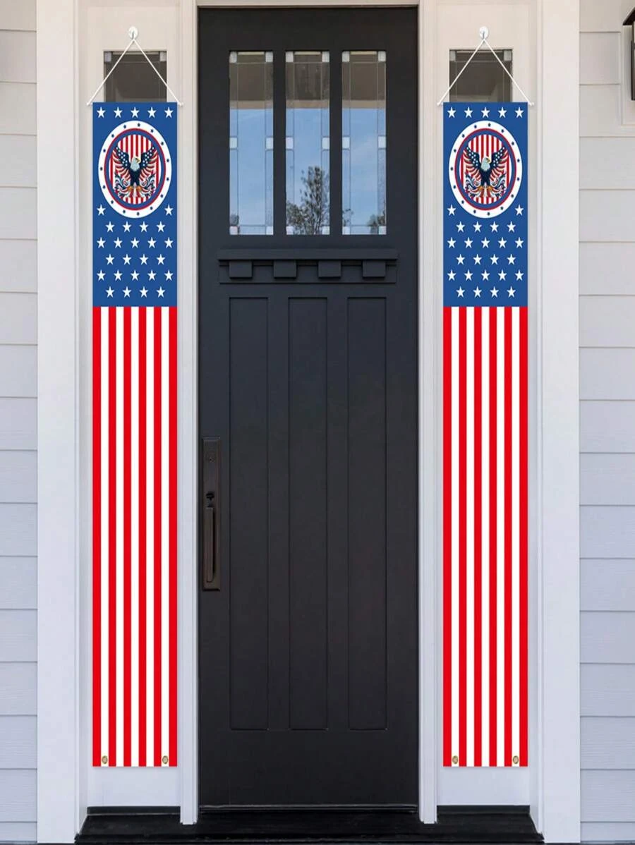 2PCS National Flag Banners, Welcome Signs, Independence Day, Memorial Day Decorations, Suitable For The Front Door Walls Of Homes, Both Indoors And Outdoors
