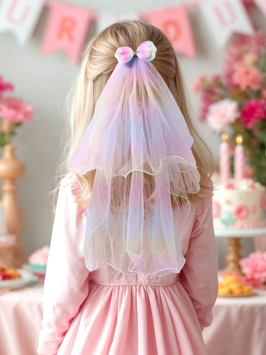 1pc Large Hair Bows For Girls Rainbow Gradient Mesh Bow Alligator Clips Glitter Rainbow Gradient Bow Hair Clips Elegant Bow Barrettes Wedding Vacation Bow Hairpins Kids Hair Accessories