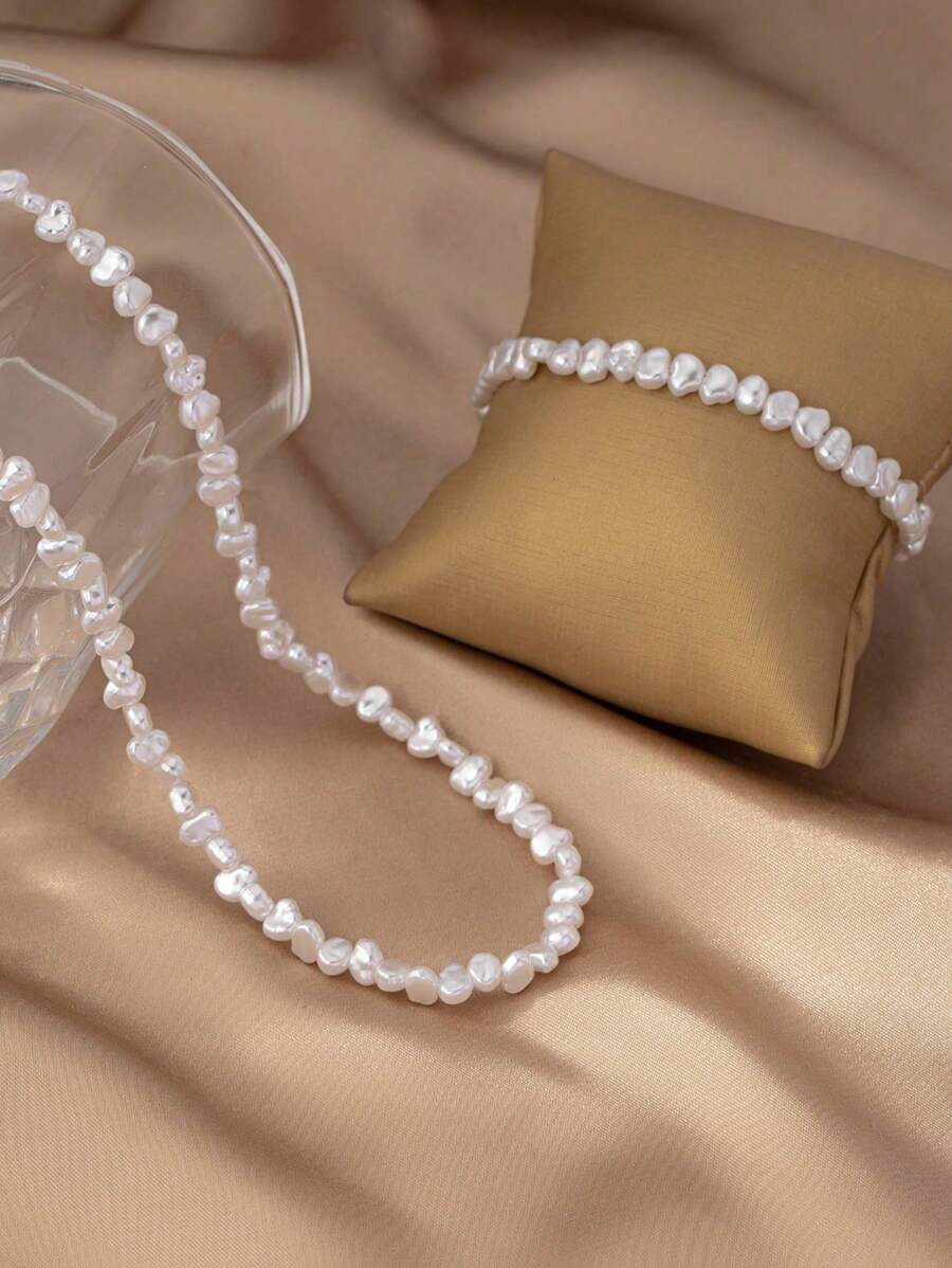 Irregular Faux Pearl Necklace And Bracelet As One Set Jewelry Gifts