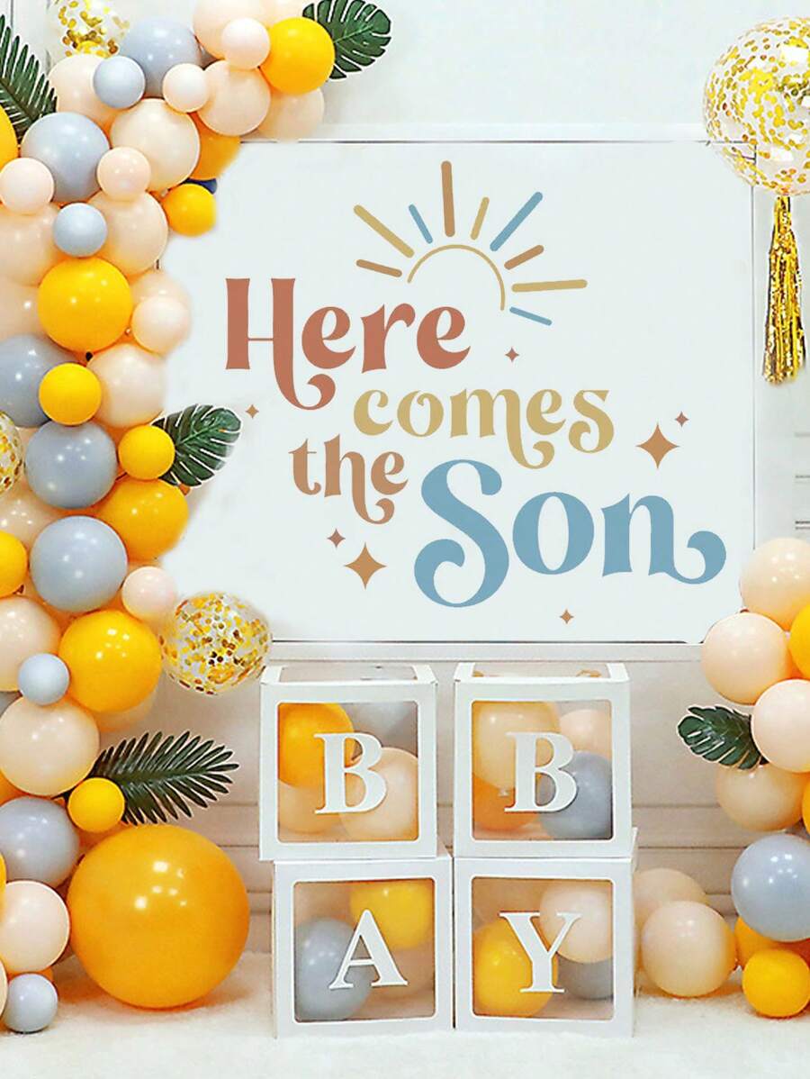1pc "Here Comes The Son" English Quote Baby Shower Arch Backdrop, Gender Reveal Party Decoration Room Decor Home Decor Stickers Wall Stickers Wall Decor