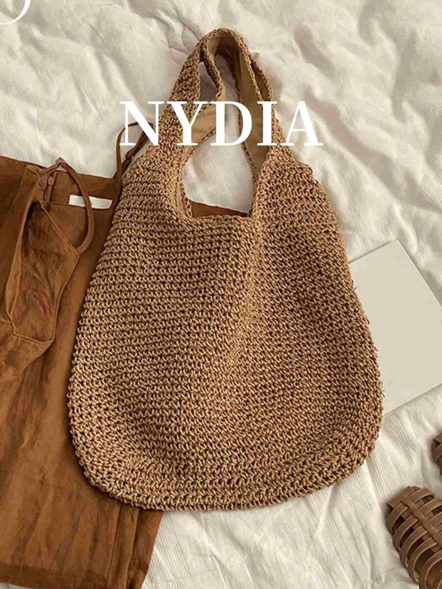 Bolso de playa grande de paja con capacidad de carga, bolso de hombro bohemio para mujer y dama, bolso de viaje