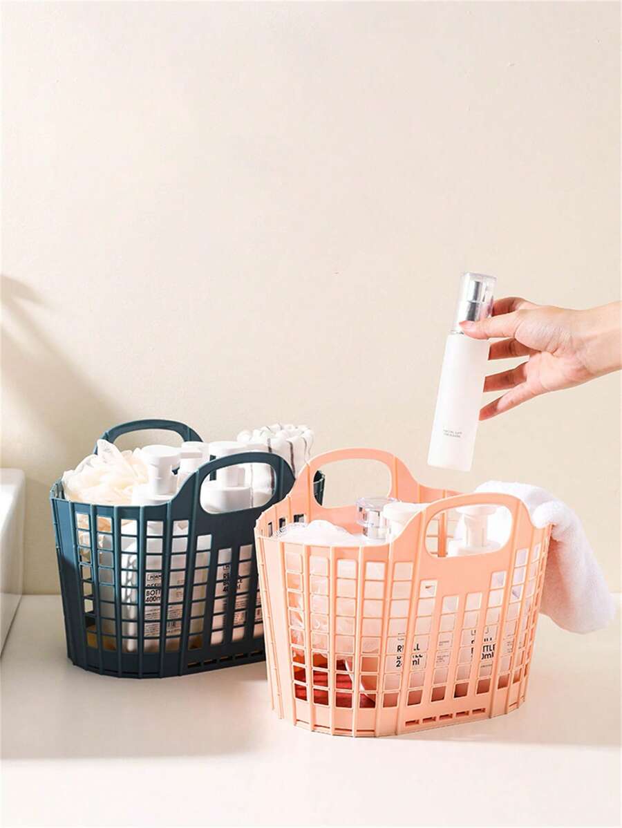 1/3 PCS, Plastic Foldable Storage Basket With Handle, Suitable For Home Bathroom And Laundry, Multi-Functional Storage, Snack And Sundries Storage, Suitable For Home Storage, Picnic Takeout