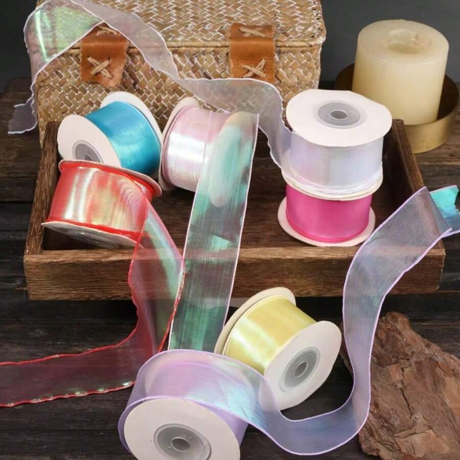 40 mm, 10 Yards Farbverlauf/Raffungen/Zauber/Goldkante/Perlmutt Fischschwanz Garn Schleifenband Haarbänder DIY Basteln Handgefertigtes Zubehör Geschenkverpackung