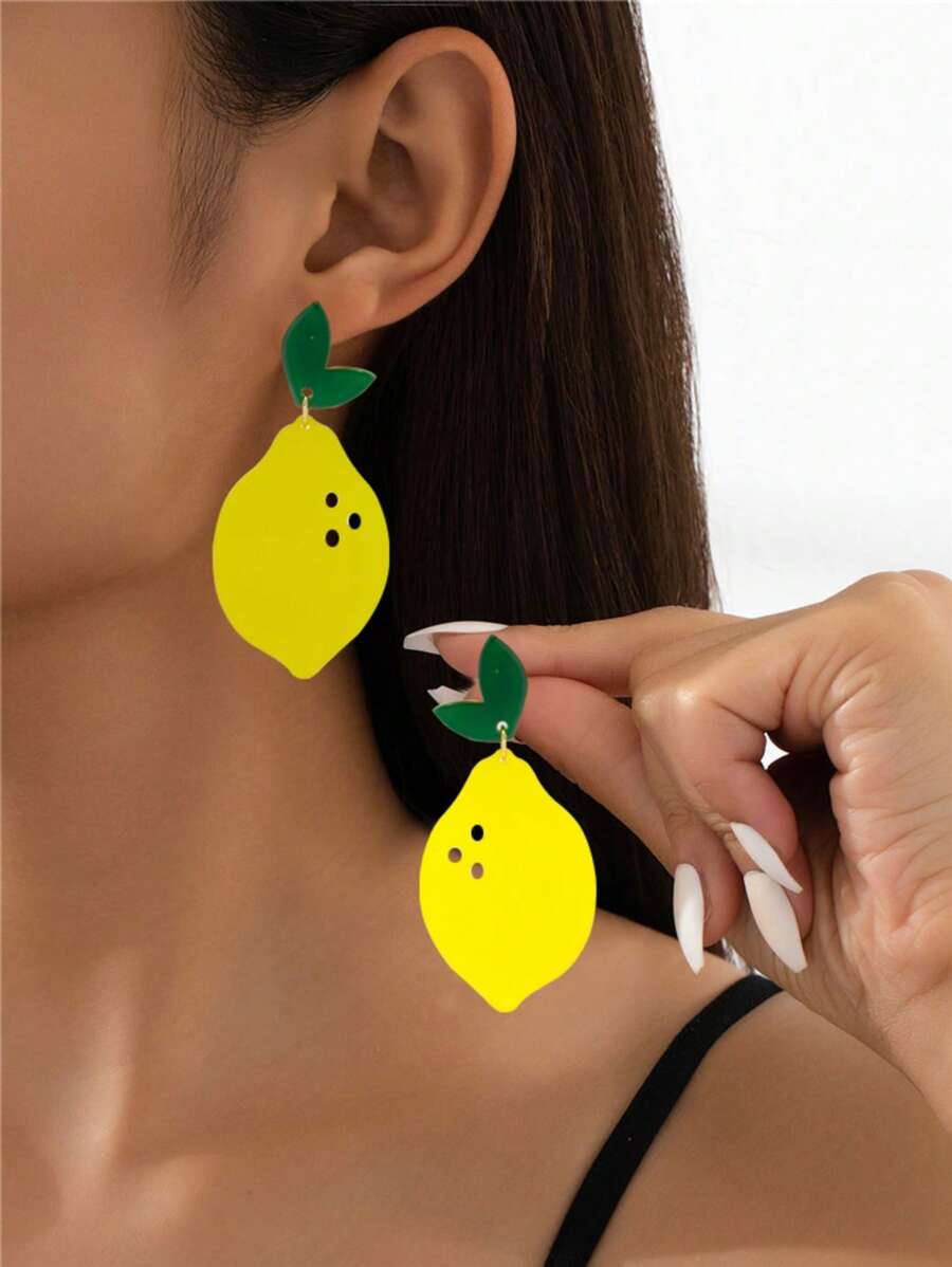 1 Par de Pendientes elegantes de Accesorios para Mujer de Estilo Fashionable con Frutas Dulces como Limón, Piña y Chili