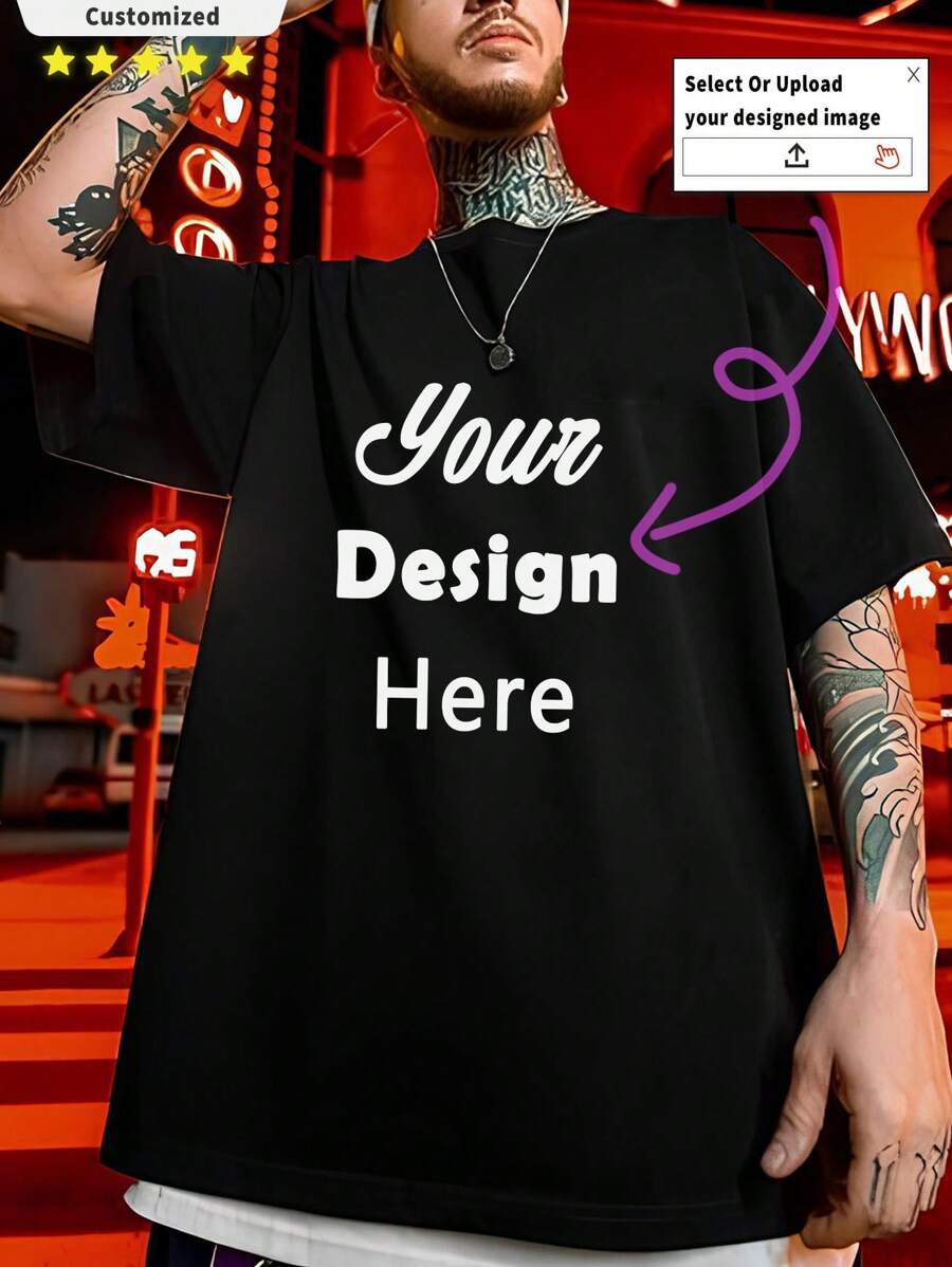 Custom Plus Size Black Crew Neck T-Shirt - Personalized Photo/Design Upload | Create Your Own Graphic Tee | Big & Tall Custom Apparel | Soft Fabric | Unique Printed T-Shirt | Gift For Him/Her | Plus Size Fashion