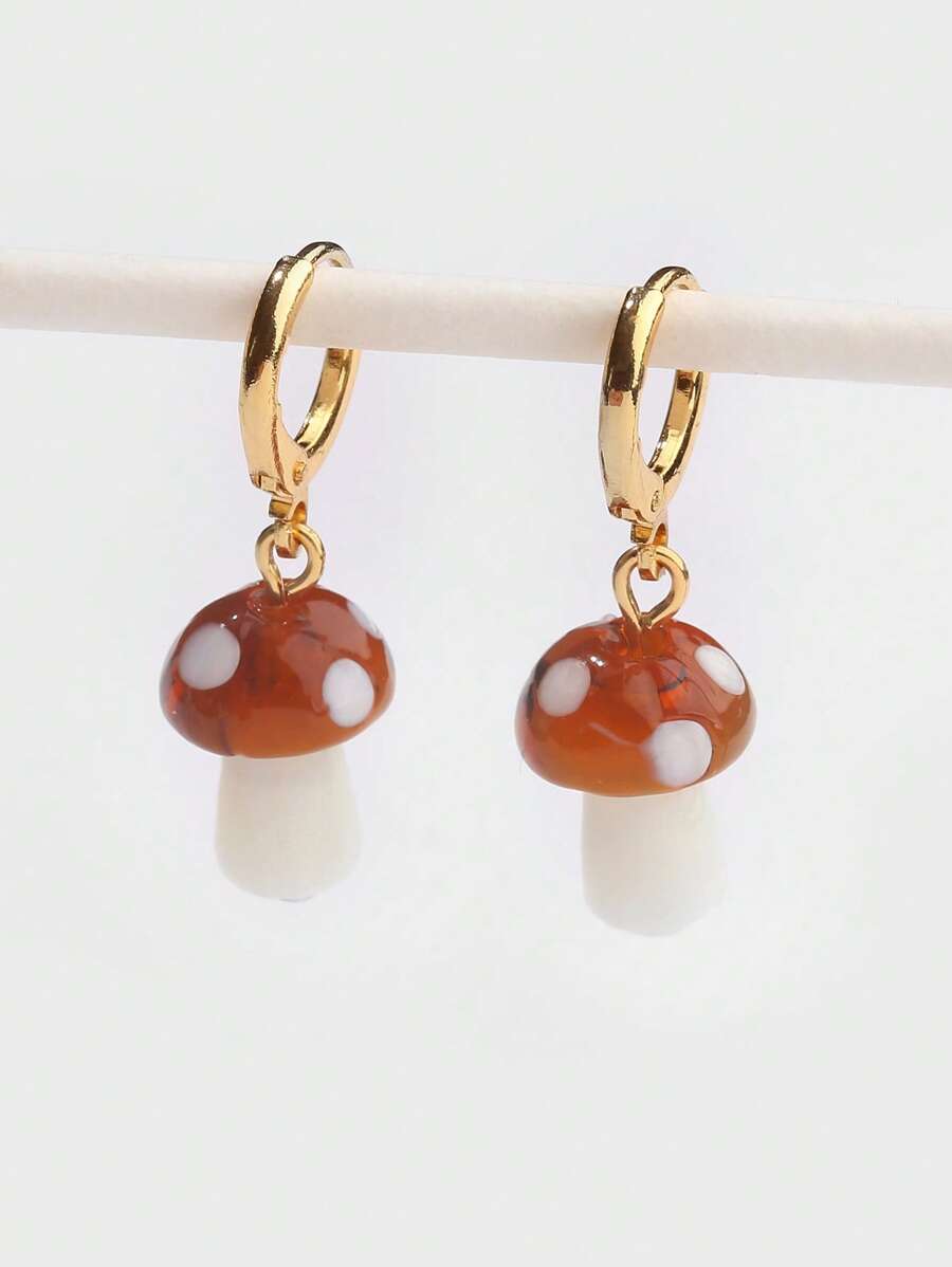 1 par de brincos simples de vidro com design de cogumelo, adequados para uso diário para mulheres