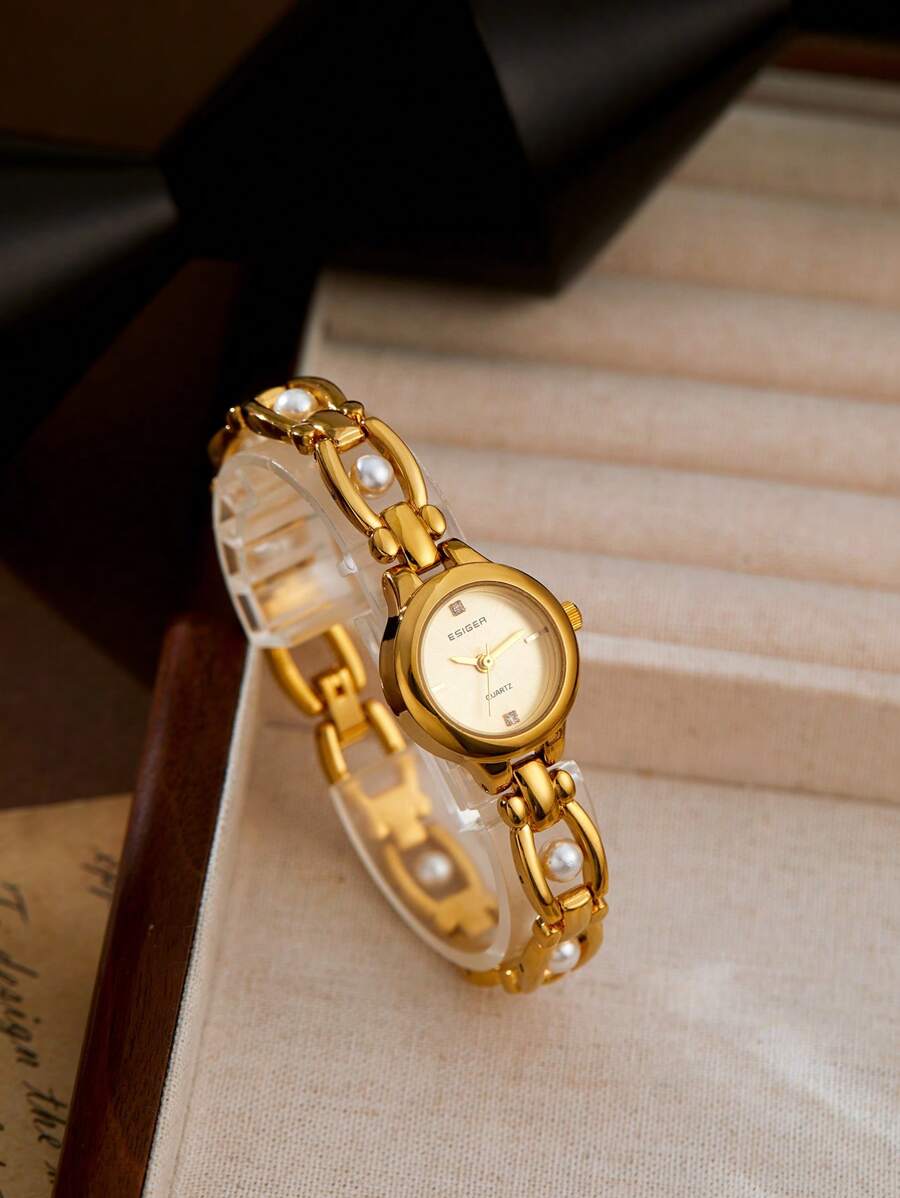 1 peça relógio feminino vintage luxuoso elegante com pérolas e pulseira à prova d'água, adequado para presentes de Natal
