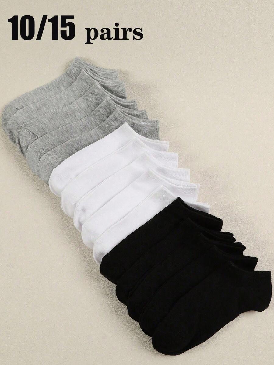 10/15 Paar Herren Socken in Schwarz, Weiß, Grau, atmungsaktiv, feuchtigkeitsableitend, bequem, Bootsocken, unisex, geeignet für den täglichen Gebrauch, Outdoor, Sport, ganzjährig
