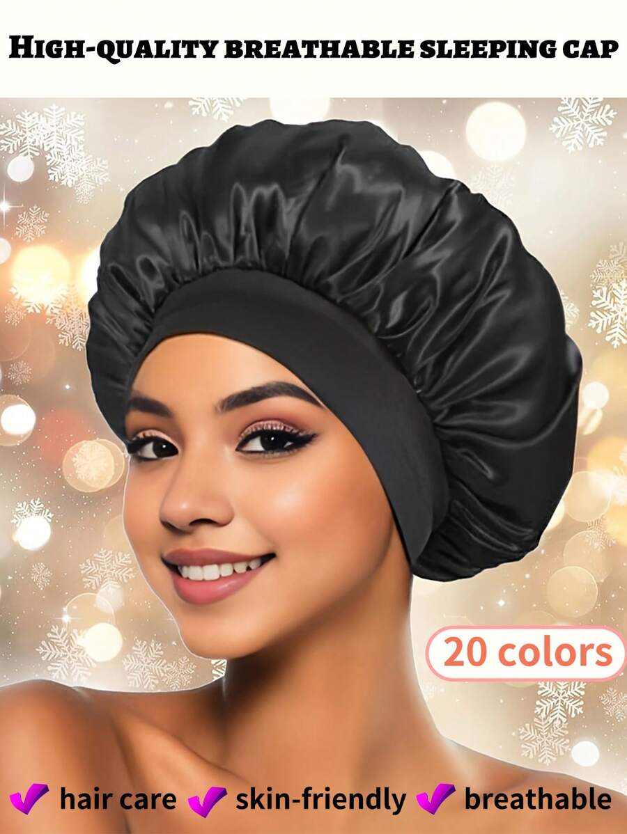 1 pièce / 2 pièces Nouvelle casquette de sommeil élastique à large bord en satin doux et respirant, style mode décontracté et confortable pour usage quotidien