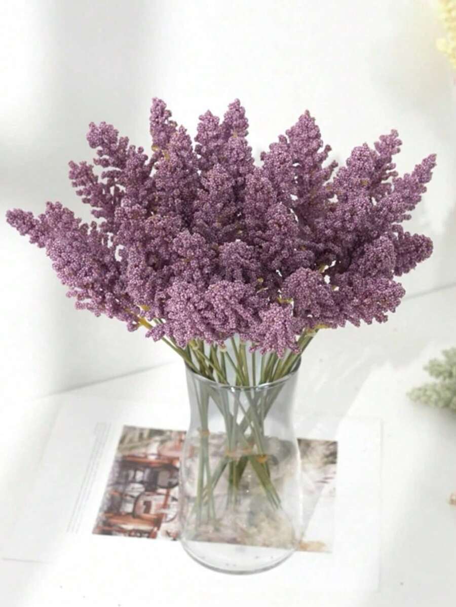 6pcs Artificial Wheat Ears, Light Pink, Dark Purple, Light Purple, Blue, Yellow, Beige Lavender Wheat Spikes, Realistic Floral Decor, Wedding Scrapbooking',Fall Decor,Autumn
