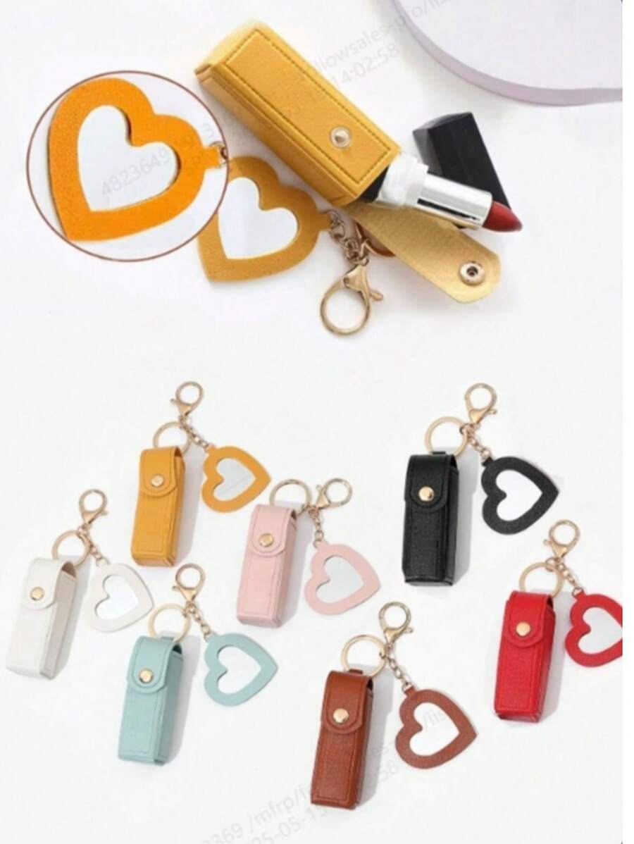 1pc Mini Lipstick Case With Mirror, Portable Pu Leather Keychain Lipstick Holder - Pink Makeup Bag Make Up Organizer Lipstick Holder Gift For Thanksgiving For Girl Women Mom Lipstick Pouch Women Gifts Girl Gifts Girlfriend Gifts