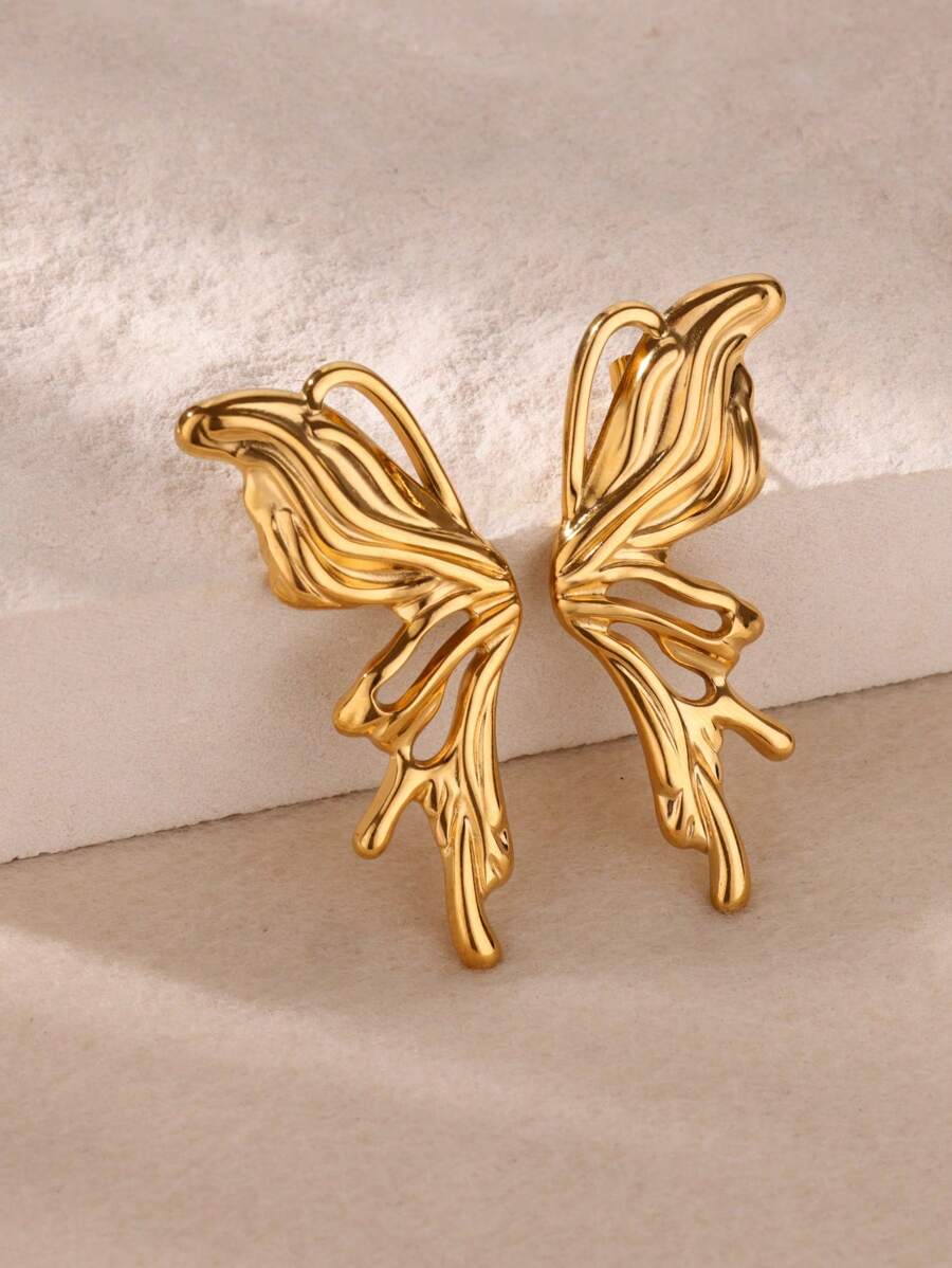 1 Pair Gold Color Butterfly Wings Stud Earrings For Women Stainless Steel Aesthetic Ear 2025 New Fashion Jewelry Gift