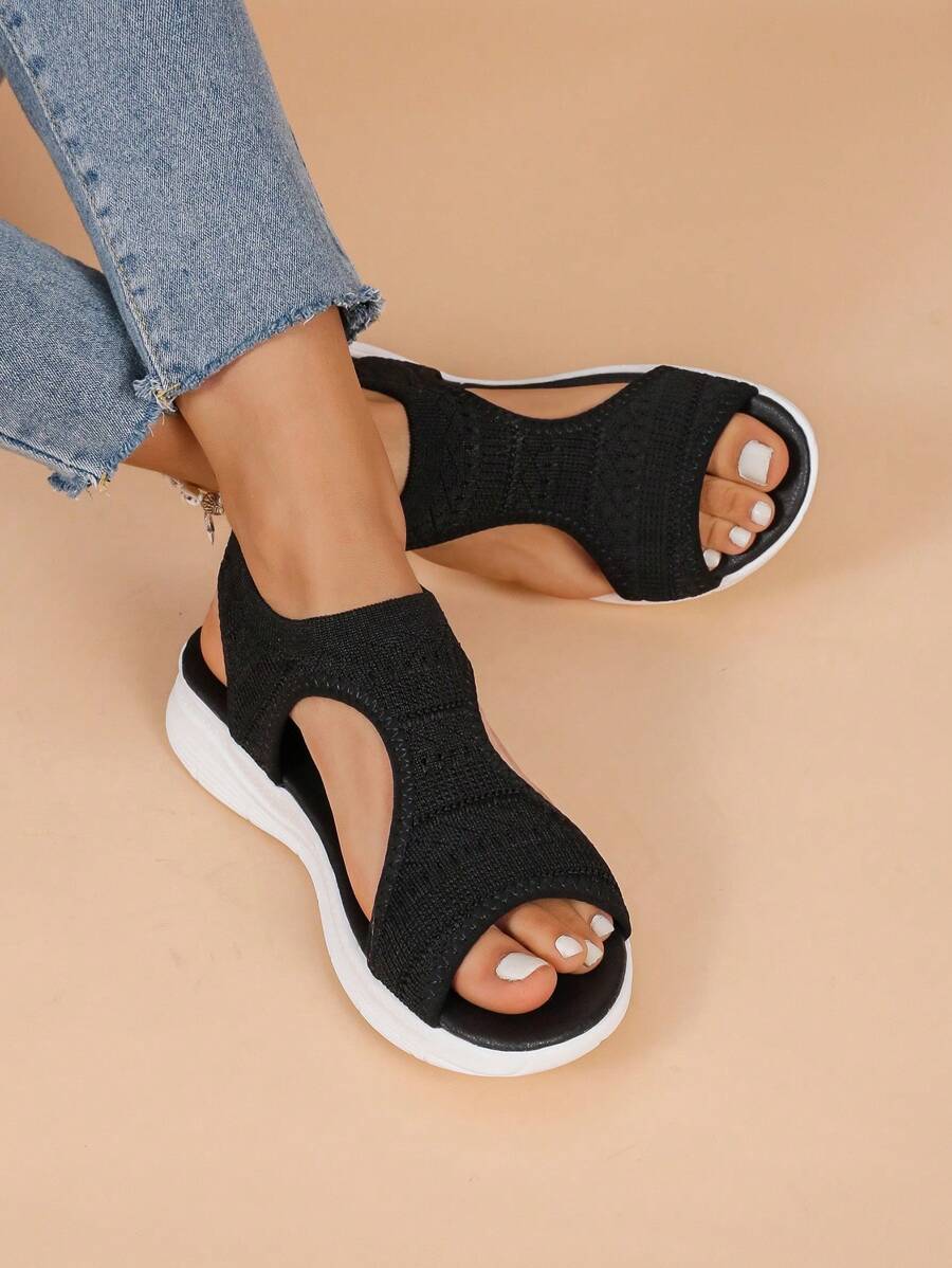 2025 Summer Fashionable Breathable Knit Fabric Student Soft Bottom Casual Mesh Sandals For Women, Lightweight Non-Slip Outdoor Beach Shoes, Multiple Colors Available, Size 36-42