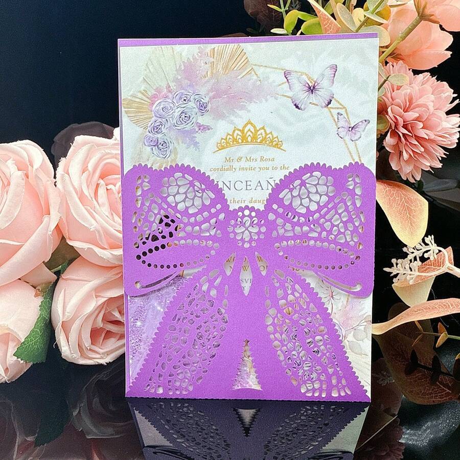 25 piezas de tarjetas de invitación con mariposas cortadas por láser, decoraciones para bodas, compromisos, matrimonios, bautizos y bautismos, tarjetas de felicitación, tarjetas de aniversario (excluye páginas interiores y sobres)