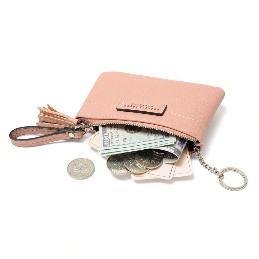 Mini PU Leather Coin Purse With Key Chain Fashion Zipper Handbag Pouch Compact Card Holder With Tassel Large Capacity Change Bag For Women Wallet Purse Wallet Wallet Keychain Travel Wallet Coin Wallet