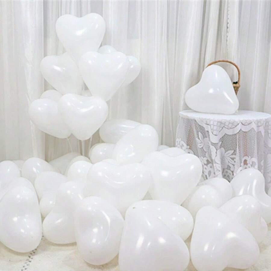 30pcs White Heart-Shaped Latex Balloons, Thick Wedding Balloons, Floating Air Balloons For Marriage Ceremony, Birthday Decoration