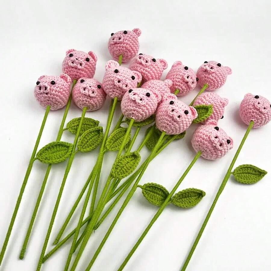 1pc/2pcs Handmade Realistic Flowers, Cartoon Animal Pig Decor, Preserved Flowers, DIY, Cute Pig Bouquet, Creative Girlfriend Gift, Mini Ornament, Valentine, Birthday Gift
