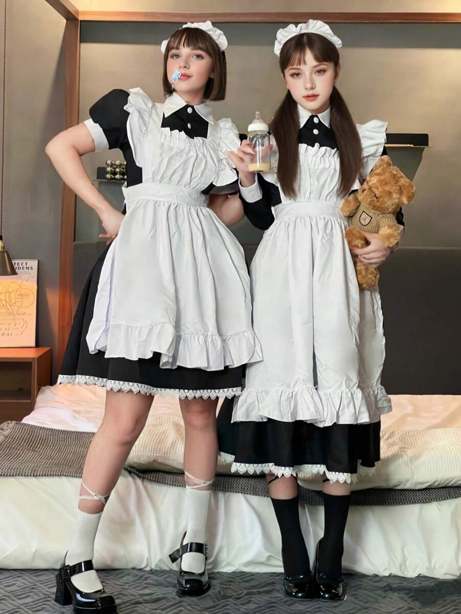 Uniforme de criada estilo lolita británico clásico, disfraz de camarero/a de anime/cómic para cosplay, café y Halloween