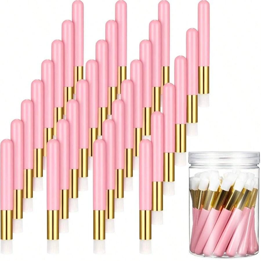 30 Pieces Lash Brushes For Cleaning Lash Shampoo Brushes For Eyelash With Container Blackhead Removing Nose Pore Deep Cleaning 4 InchPink