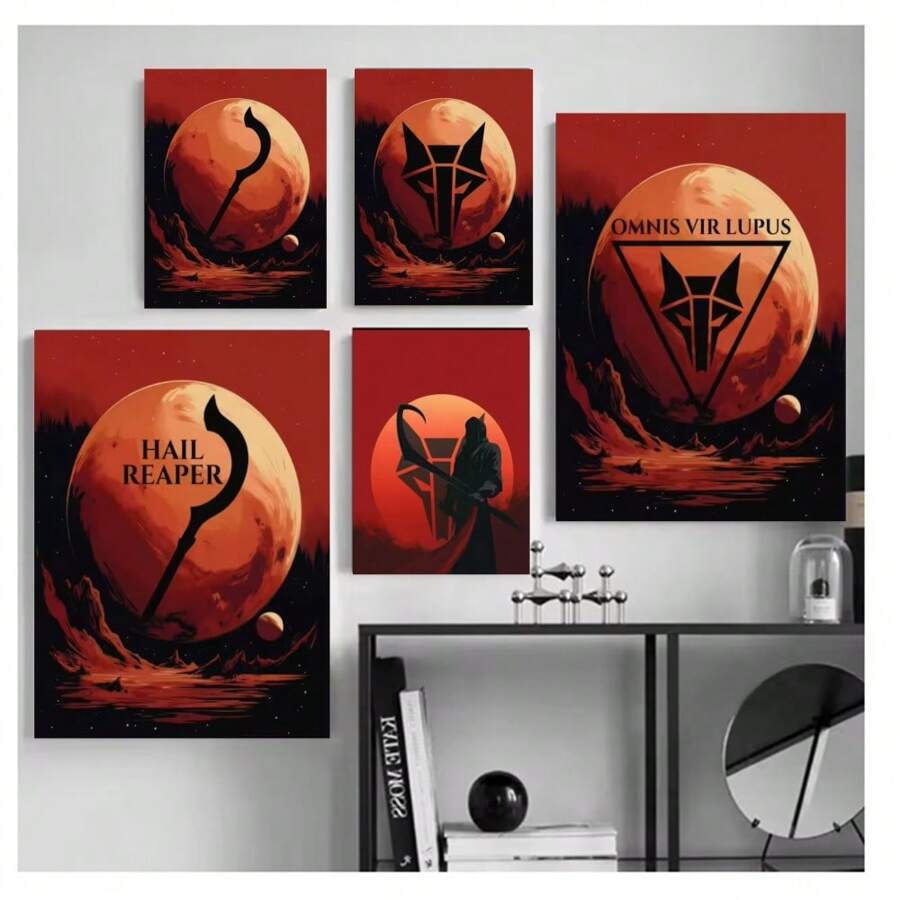 1pc Frameless Sci-Fi Red Vintage Painting Posters High-Definition Printing Wall Arts Modern Minimalist Living Room Bedroom Dormitory Study Bar Coffee Shop Office Wall Decoration Home Decoration