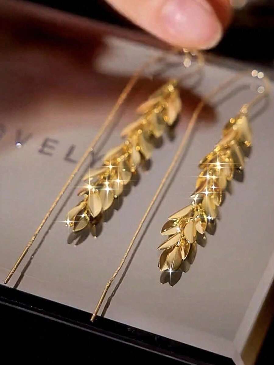 Pendientes elegantes con diseño de trigo dorado que combinan con atuendos diarios, accesorios de fiesta, decoración casual y de citas, artículo de moda