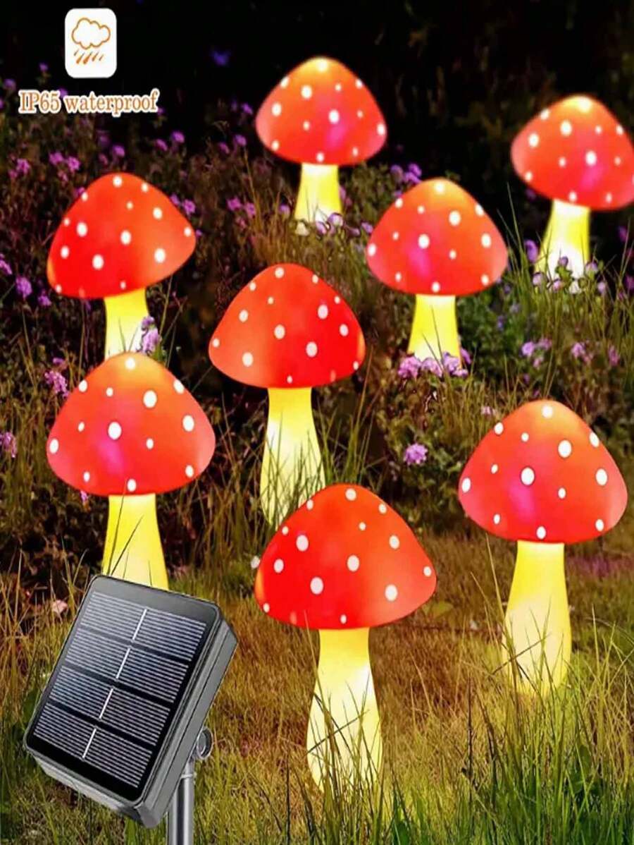 A Set Of Solar Powered Mushroom Lawn Lights, 12 Outdoor Garden Decorative Landscape Lights, , IP65 Waterproof, 8 Lighting Modes, Outdoor Path And Courtyard Decoration, Suitable For Camping, Festivals And Landscape Design, Colorful Mushroom Lights | Durable Plastic Material, Solar Garden Decoration