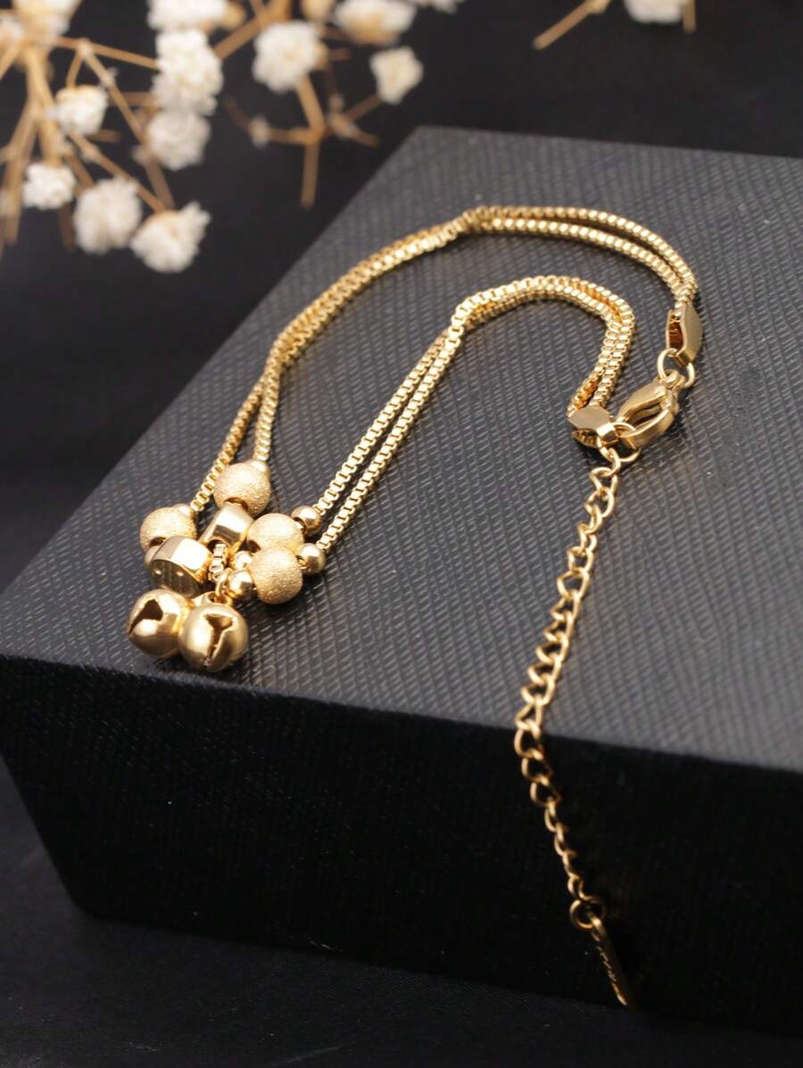 1 pièce Bracelet de cheville en acier inoxydable plaqué or 18 carats, Bracelet de cheville à double couche réglable, accessoires uniques et à la mode, convenant pour les femmes au quotidien, au travail, pour les déplacements, les sorties, excellent cadeau pour la petite amie