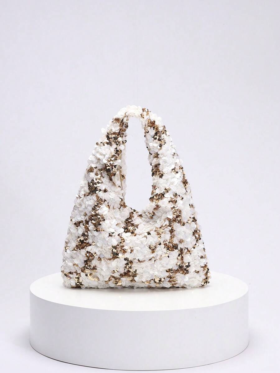 1 bolsa clutch brilhante com lantejoulas da moda e design plissado, adequada para vestido de noite, banquete e festa