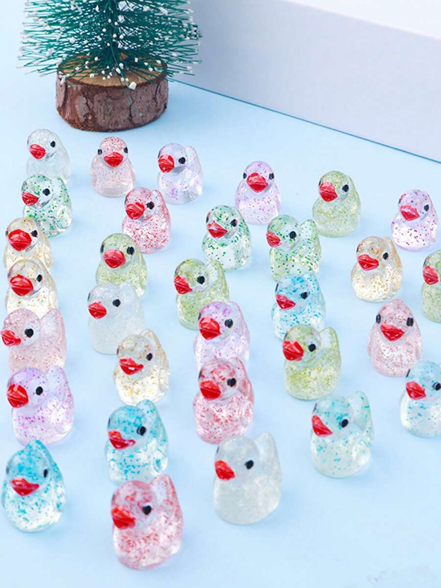 10 Stück Mini Glitzer-Enten, bunte kleine Harz-Enten, DIY Tierdeko für Zuhause; Auto-Dekoration; Aquarium; Blumentopf-Deko. Geeignet für Hof- und Gartendekoration, Geschenke, für Puppenhaus, Miniaturgarten, Aquarium-Dekoration (zufällige Farbe)