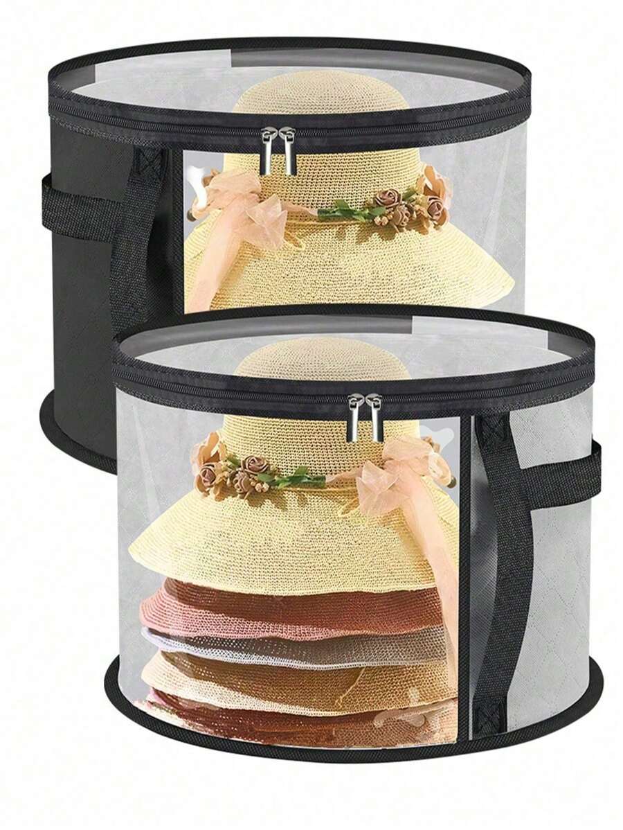 1pc Clear PVC Hat Storage Organizer With Zipper Closure, Portable Stackable Round Brim Hat Container With Handle, Transparent Fashion Hat Storage Bucket For Beach Hats, Easy To Use