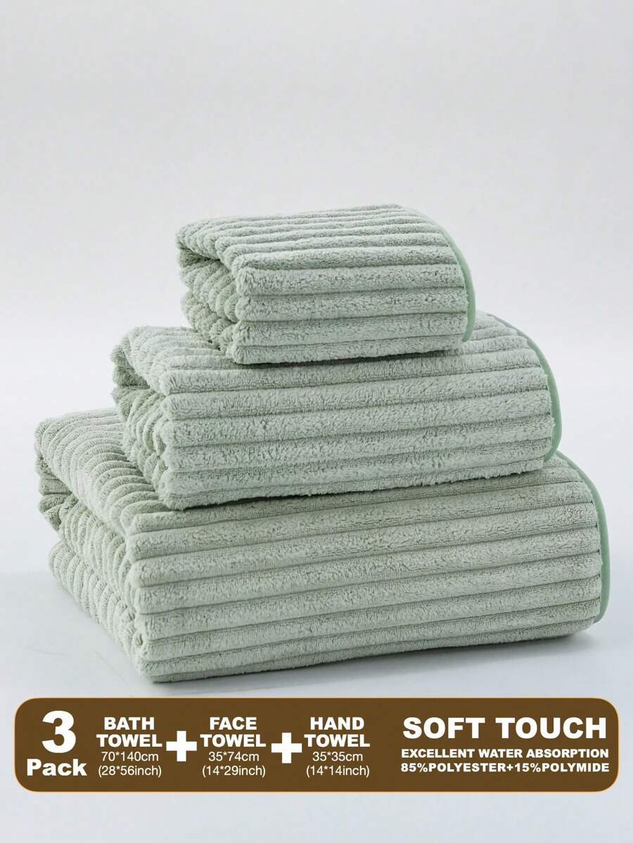 Set de 3 piezas de toallas de baño de felpa de coral absorbente: 1 toalla de baño de 70 * 140 cm, 1 toalla de mano de 34 * 75 cm, 1 toalla de cara de 35 * 35 cm, suaves y amigables con la piel para el baño del hogar, de vuelta a la escuela