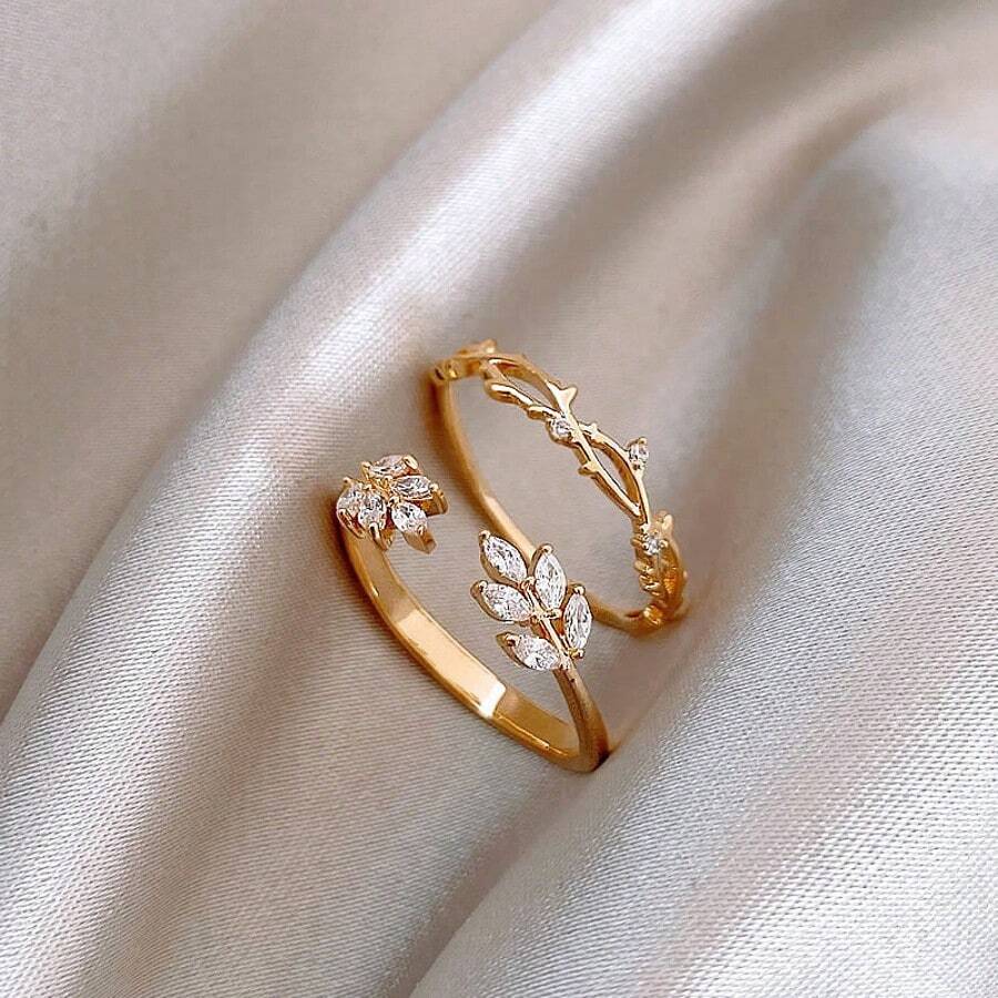 2 peças anel aberto de zircônia cúbica exclusivo, lindo e chique, para mulheres, presente diário de férias, festival de música, aniversário, presente de casal, presente para ela