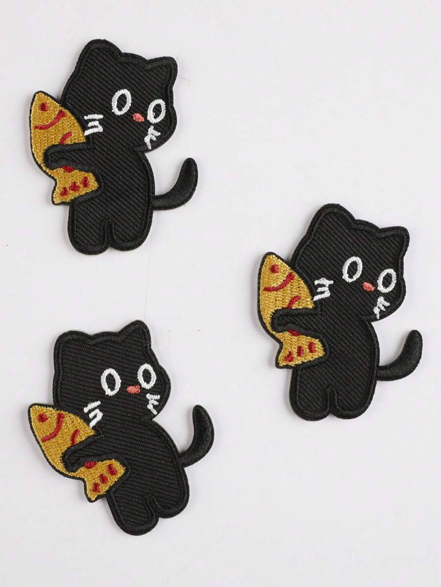 3 Stücke/Packung Cartoon Katze bestickte Stoffpatches, selbstklebende dekorative Applikationen für Kleidung, Taschen, Handyhüllen, Vorhänge zum Selbermachen