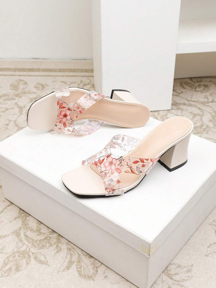 Women's Chunky Heel Sandals, New Design Versatile French Open Toe Square Toe Roman Sandals, Fashionable Outdoor Non-Slip Rubber Sole Elegant High Heel Ladies Niche Design Classy Sandals