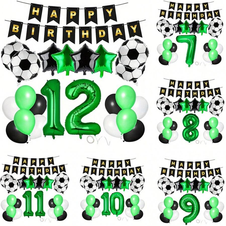 23/24 Stücke, 32 Zoll grüne Zahlen Fußball Geburtstags Party Dekorationen inklusive Zahlen 7, 8, 9, 10, 11, 12 und Pentagramm & Fußball Ballon Set, Sport Themen Party Dekoration, Geburtstags Dekoration, Feier Dekoration, geeignet für Fotoshootings, Atmosphäre Hintergrund Aufbau, Party Zubehör
