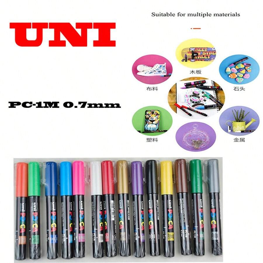 UNI PC-1M PC-3M Feutre Acrylique Marker Pen Poster Graffiti Marker Advertising Pen Waterproof Student Office Supplies Painting Art Pens Back To School