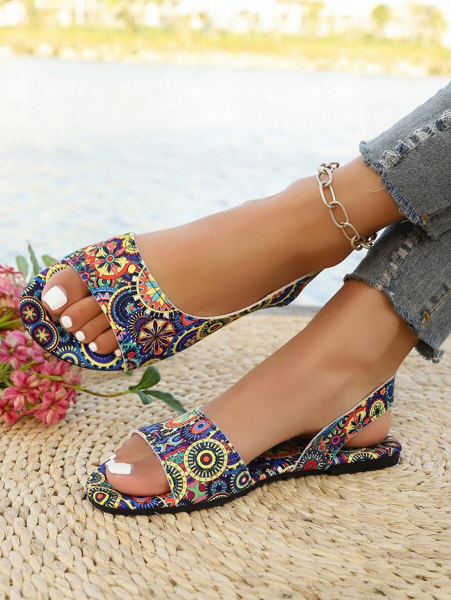 Black Elegant Women's Casual Slippers, Fashion Bohemian Style Beach Sandals, Flat Non-Slip Durable Comfortable