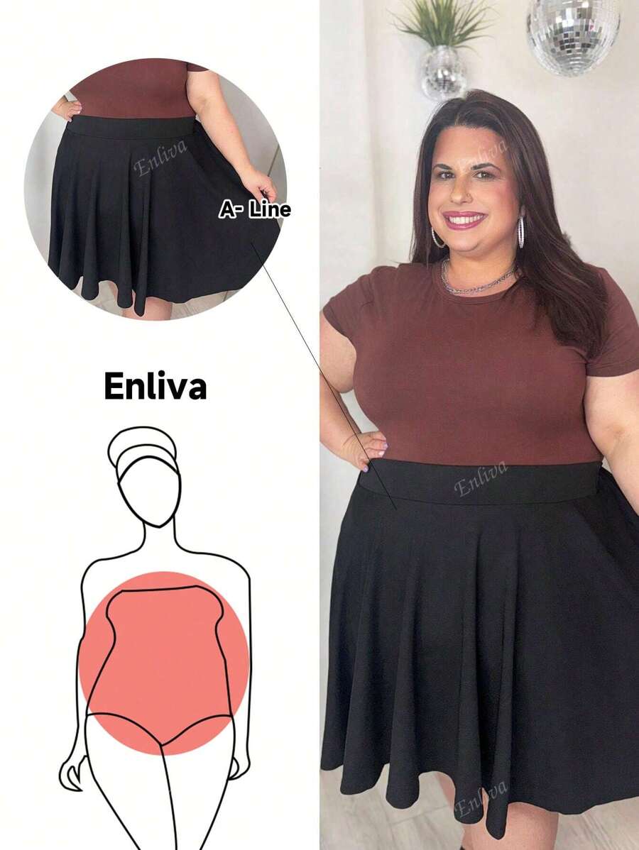 Enliva Falda sólida de talla grande con pliegues, cintura elástica y corte informal
