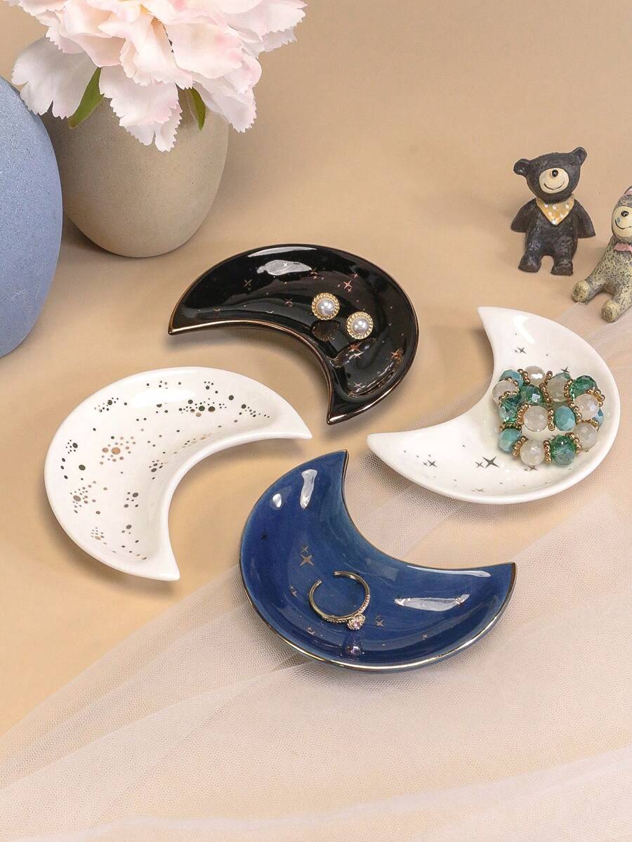 Kleine Mond Schmuckschale, Ringhalter Schale dekorative Keramik Zierschale süßer Mond Schale kleine Schmuckplatte Ohrringe Halskette Halter Schmuckauslage moderner Akzent Ring Tablett für Schminktisch Sommerbedarf für Frauen Aufbewahrungsorganizer Geschenk Semesteranfang