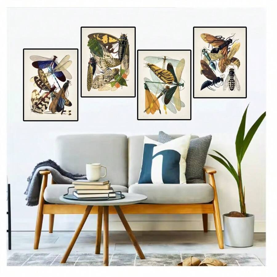 1pc Frameless Abstract Modern Minimalist Nordic Style Animal Art Posters Vintage Painting Butterfly Insect Evolution Printing Wall Arts Suitable For Living Room, Bedroom, Dormitory, Study, Bar, Coffee Shop, Office Wall Decoration Home Decoration