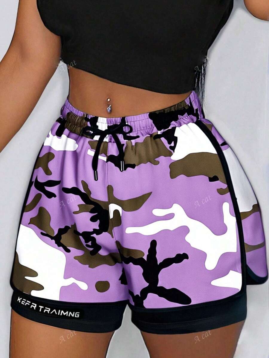Pantalones cortos deportivos y casuales de mujer 2 en 1