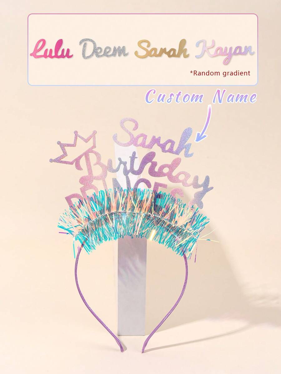 1 Stück personalisierter Namens-Haarreif für Mädchen, Regenbogen-Farbverlauf Haarkranz, personalisierter Name, glitzernder Geburtstags-Haarreif, Ferien Geburtstags-Haarkranz, Kinderzubehör für die Haare