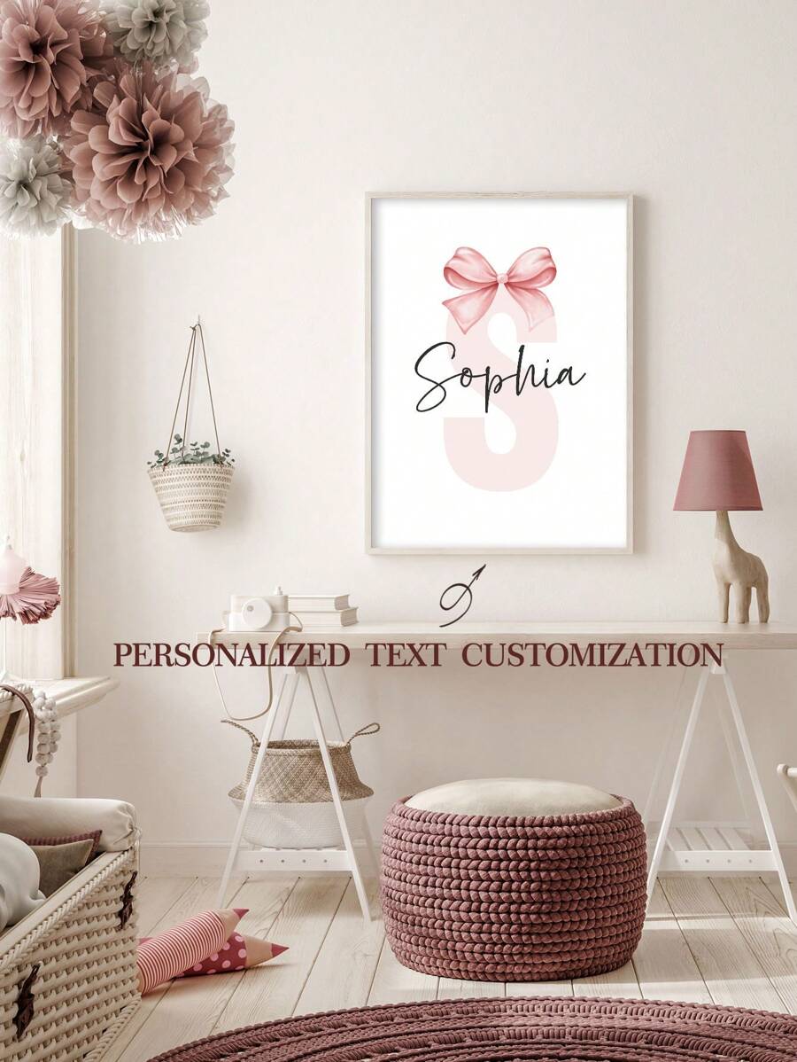 1 pieza Póster de arte estilo lazo con nombre personalizado, pintura en lienzo con letra, póster nórdico, decoración de pared para habitación de niños, accesorio, imagen colgante regalo de Navidad, Día de San Valentín, decoración Día de San Valentín, sin marco
