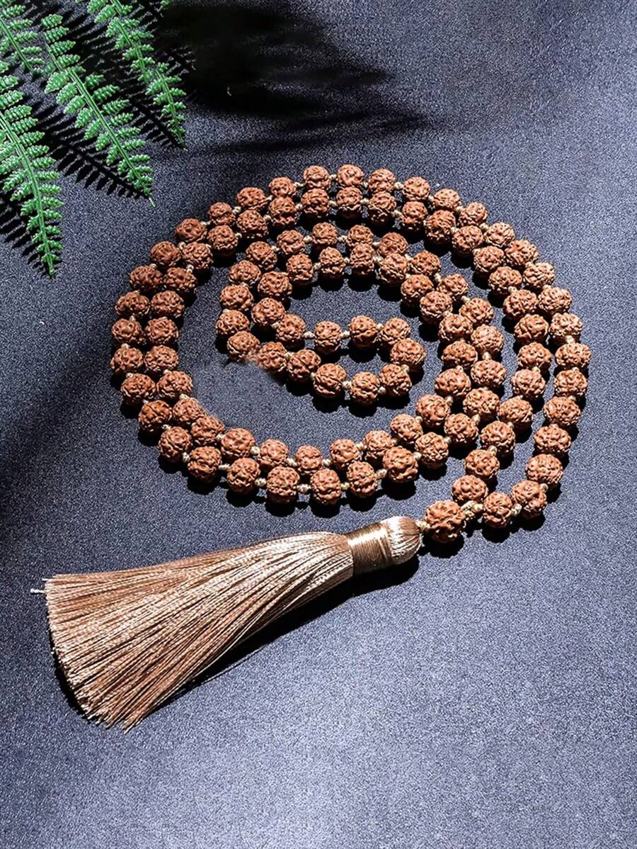 Colar de rosário com contas de rudraksha de 7-8 mm, japamala, 108 contas mala, meditação, ioga, joia abençoada para mulheres e homens, estilo retrô
