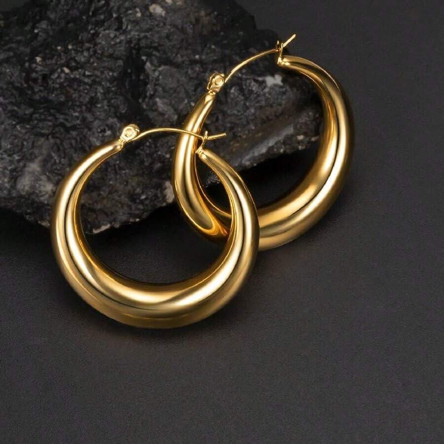 MDFUN 316L Stainless Steel Thick Earrings, Hollow Hoop Earrings, Jewelry For Men And Women