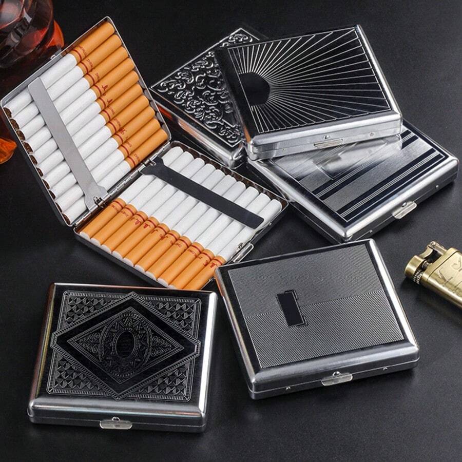 Thick Metal Cigarette Box Storage, Carved Patterns, Personalized Creativity, Flip Metal Cigarette Holder, Portable Box