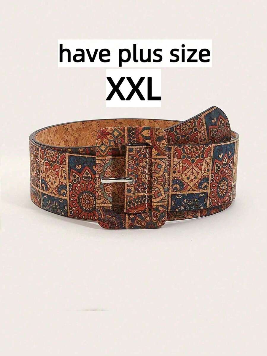 1 Pc BOHO Plus Size XXL Women's Waist Belt, Western Style Vintage Palace Random Floral Print Adjustable Waistband For Dress