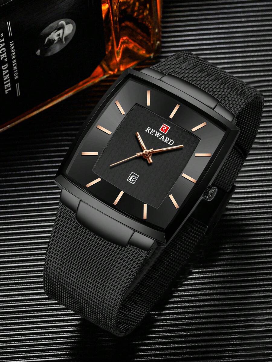 REWARD REWARD Men's Quartz Watch Business Fashion Style Timing Calendar Luminous Hands Multi-Functional Men Wristwatch High Quality Gift Classic Design Stainless Steel Watch Band